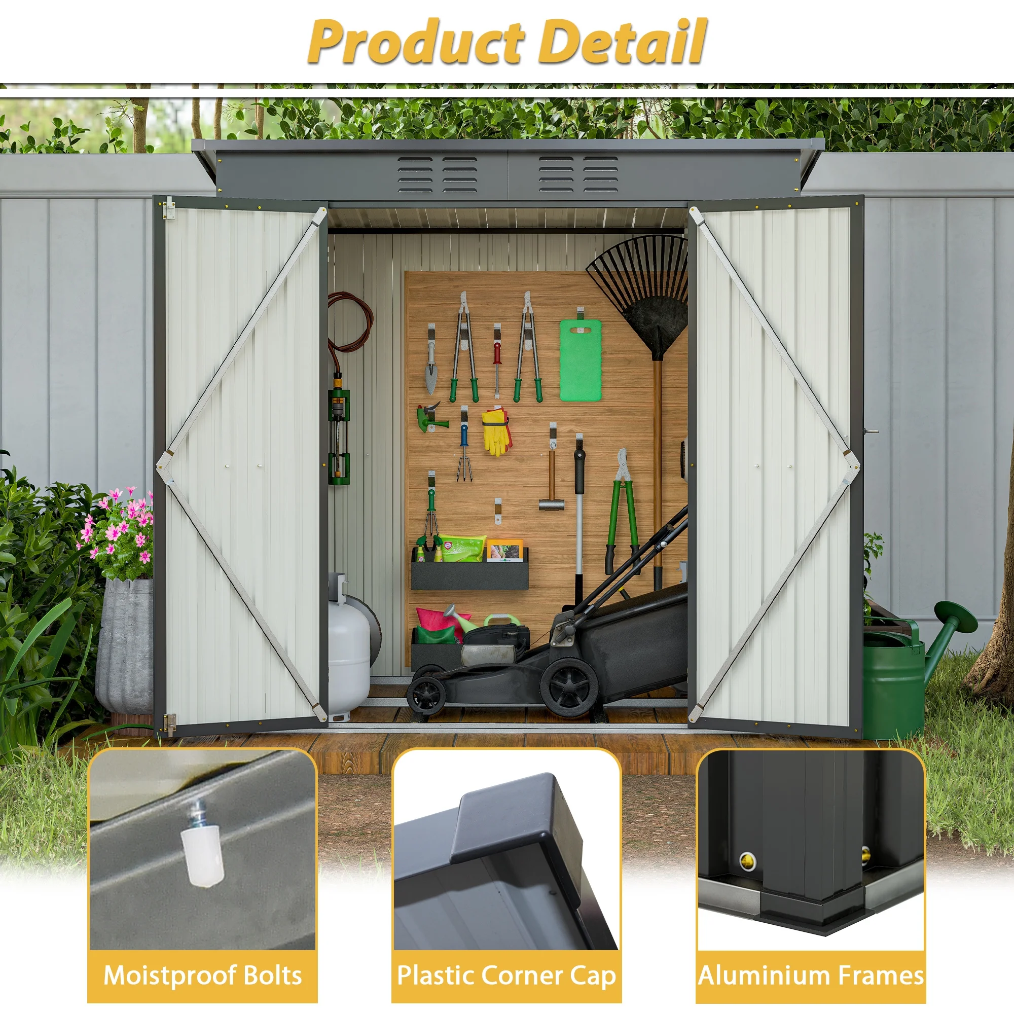 6 x 4 ft Outdoor Storage Shed with Floor Frame, Storage Sheds for Outside with Lockable Door, All Weather Garden Tool Shed with Air Vent for House Backyard Patio Lawn, Black - Image 8