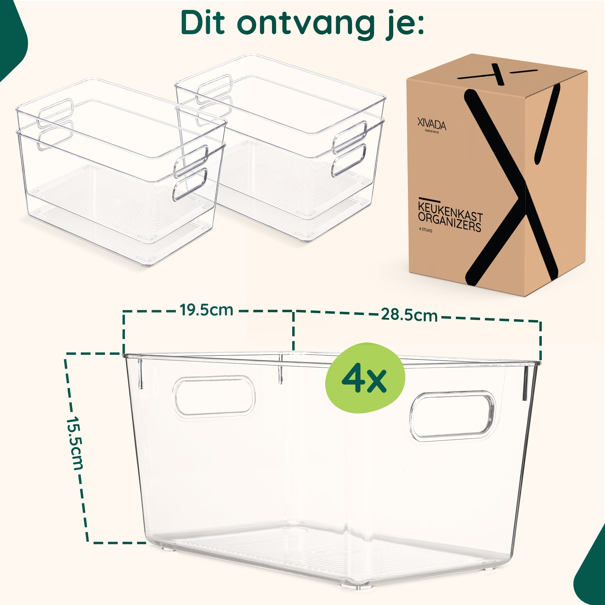 XIVADA Keukenkast Organizer Kato - XL - PET - Transparant - Set van 4
