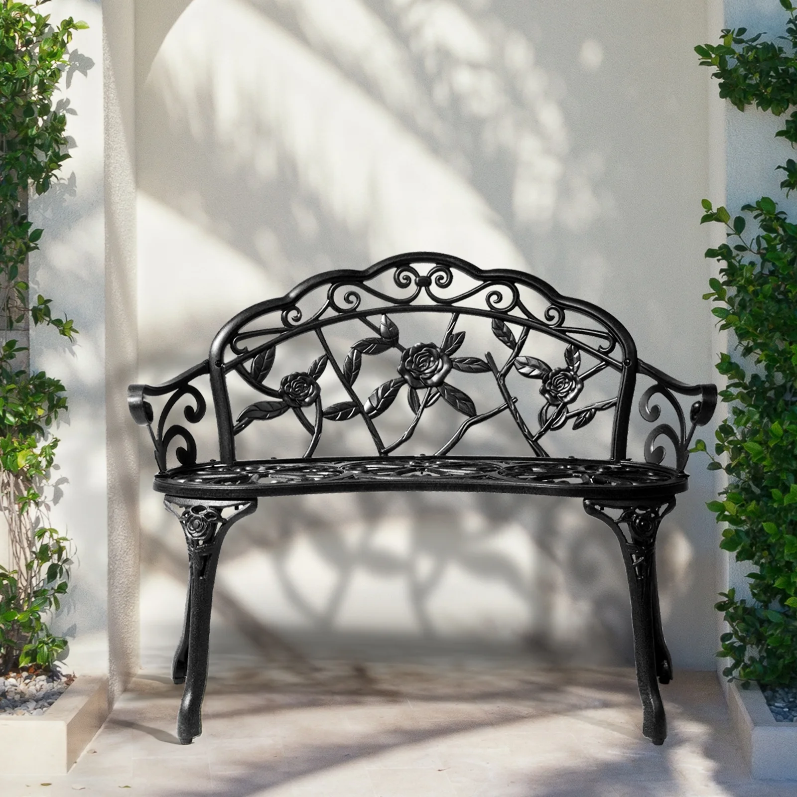 Ktaxon Outdoor Patio Park Garden Bench Courtyard Leisure Rose Cast Aluminum, Outdoor Loveset, Bronze - Image 28