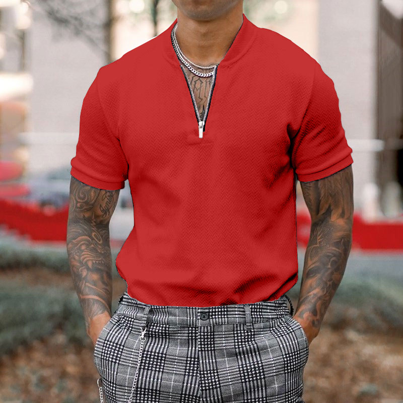 Gentleman business short-sleeved fitness zipper T-shirt