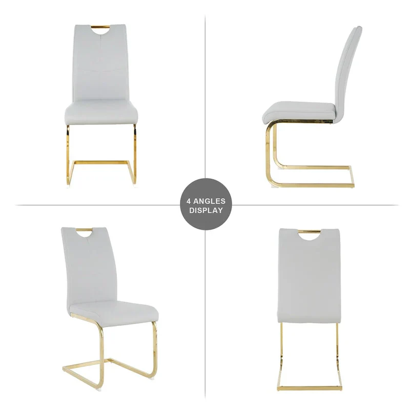 4-Piece Modern Faux Leather Dining Chair Set with Gold Metal Legs and Padded Seats