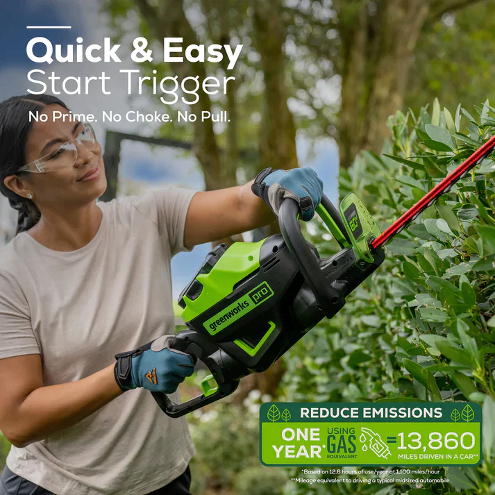 Greenworks 60V 26" Cordless Battery Hedge Trimmer with 2.0Ah Battery & Charger - Image 5