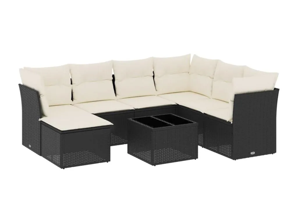 Set de sofás de jardín 8 piezas y cojines ratán sintético negro TOEJ96110