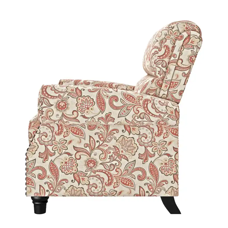 Push Back Recliner Chair with Padded Cushion and Solid Wood Legs