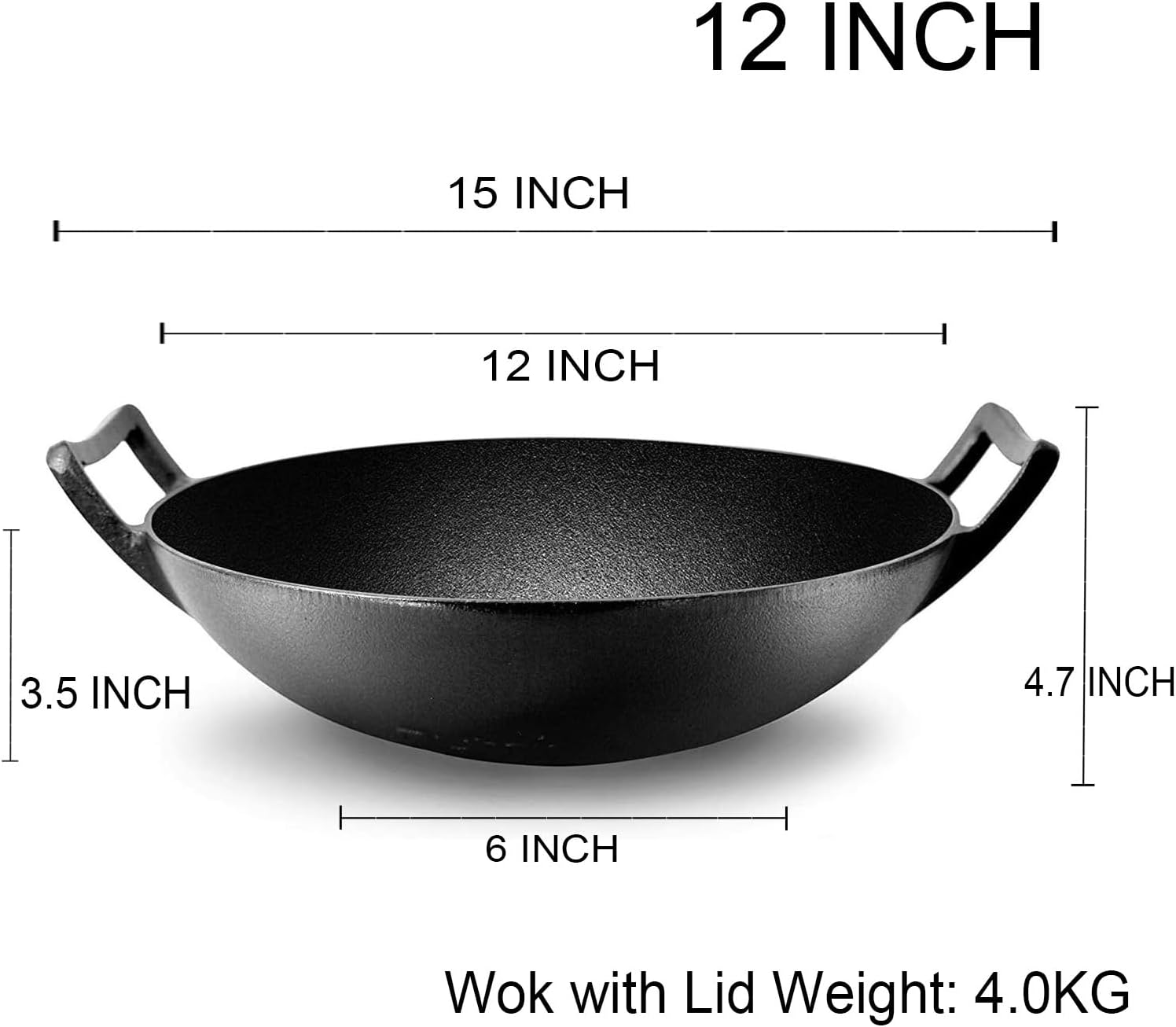 Cast Iron Wok with Lid (Wok with Lid 12 inch)