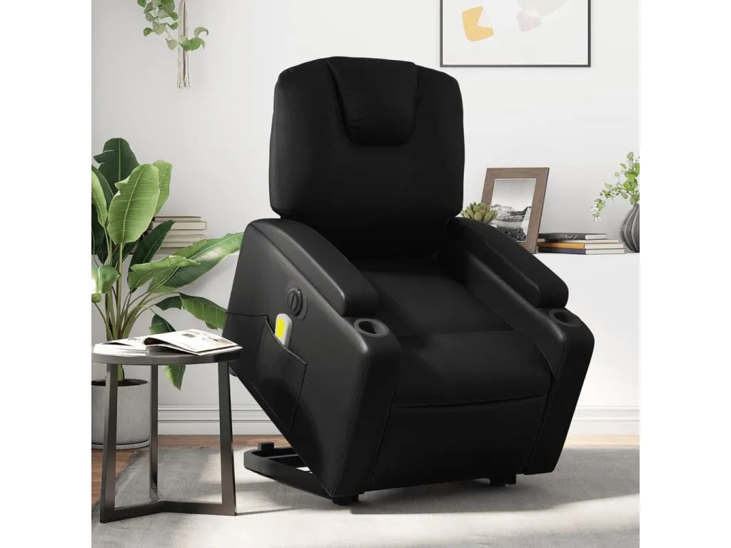 Sillón de masaje elevable eléctrico en cuero sintético negro. zbc2974790