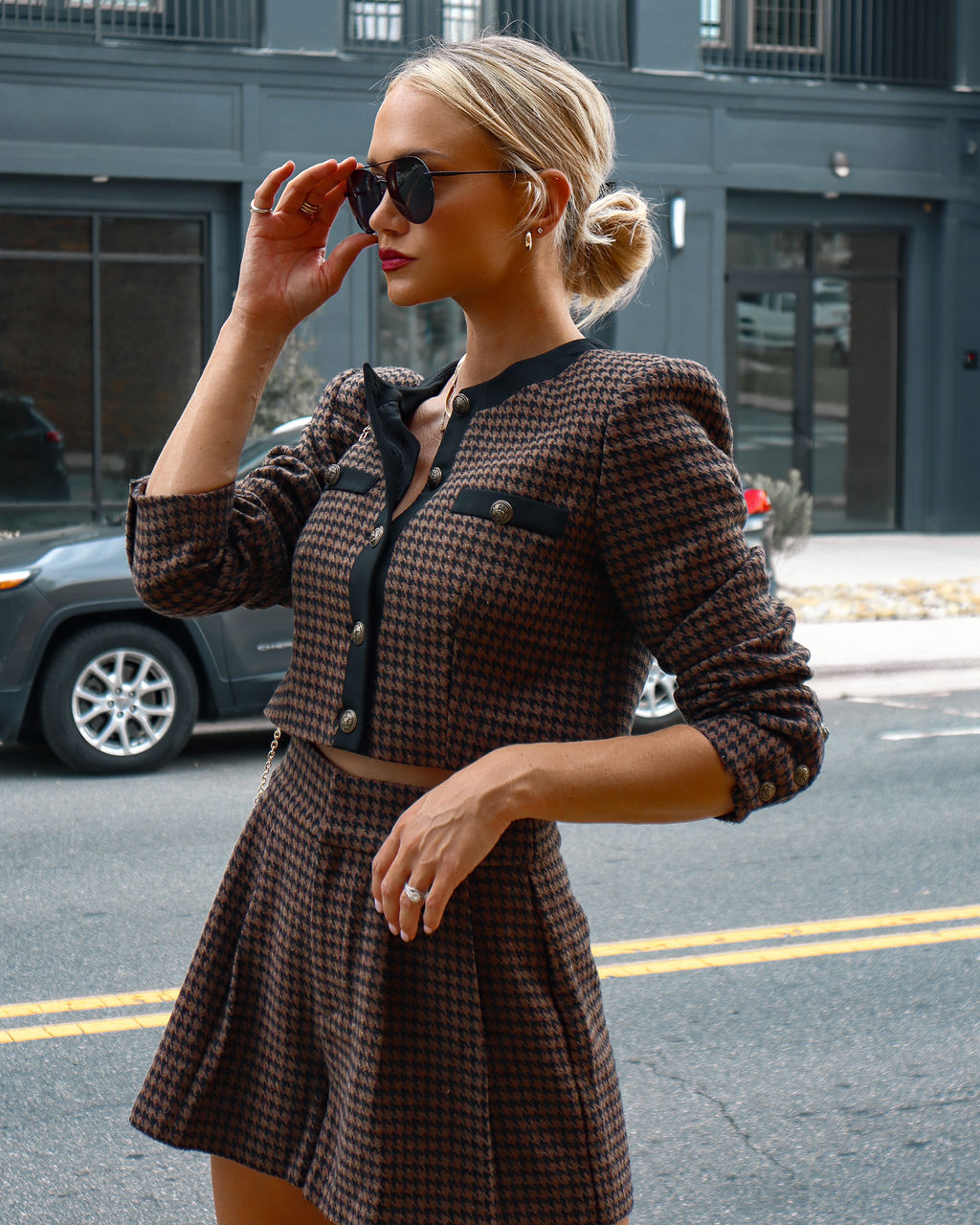 Tres Fabulous Houndstooth Padded Shoulder Jacket - Se7enfashion