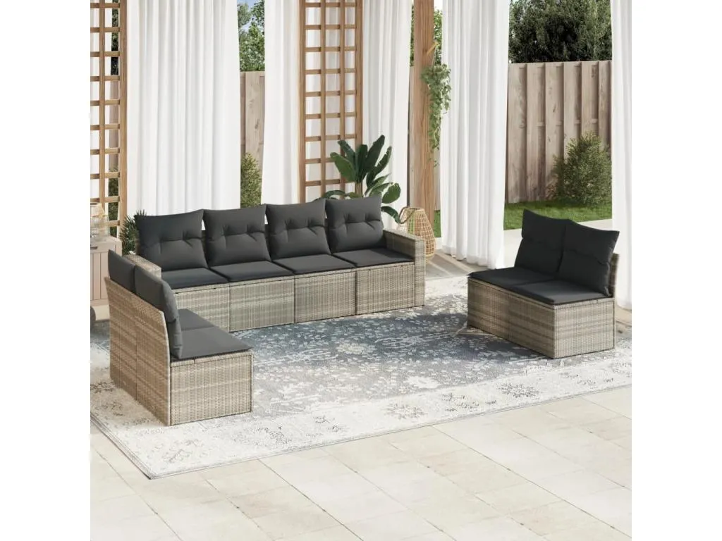 Set de sofás de jardín 8 pzas y cojines ratán sintético gris 57505NYXZ