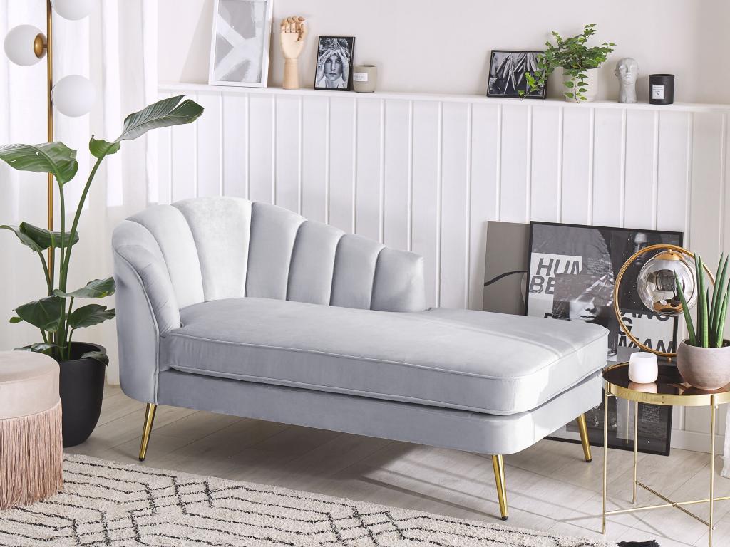 Chaise longue de terciopelo gris claro/dorado izquierdo ALLIER