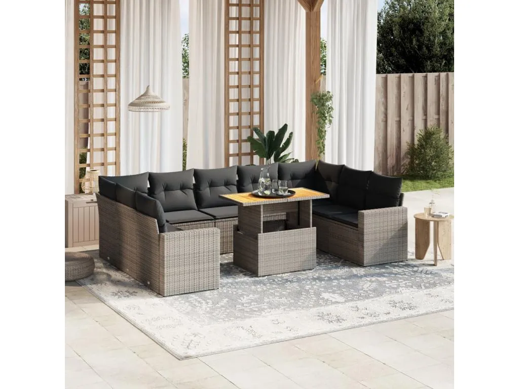 Set de sofás de jardín 10 pzas con cojines ratán sintético gris 83736tkoy