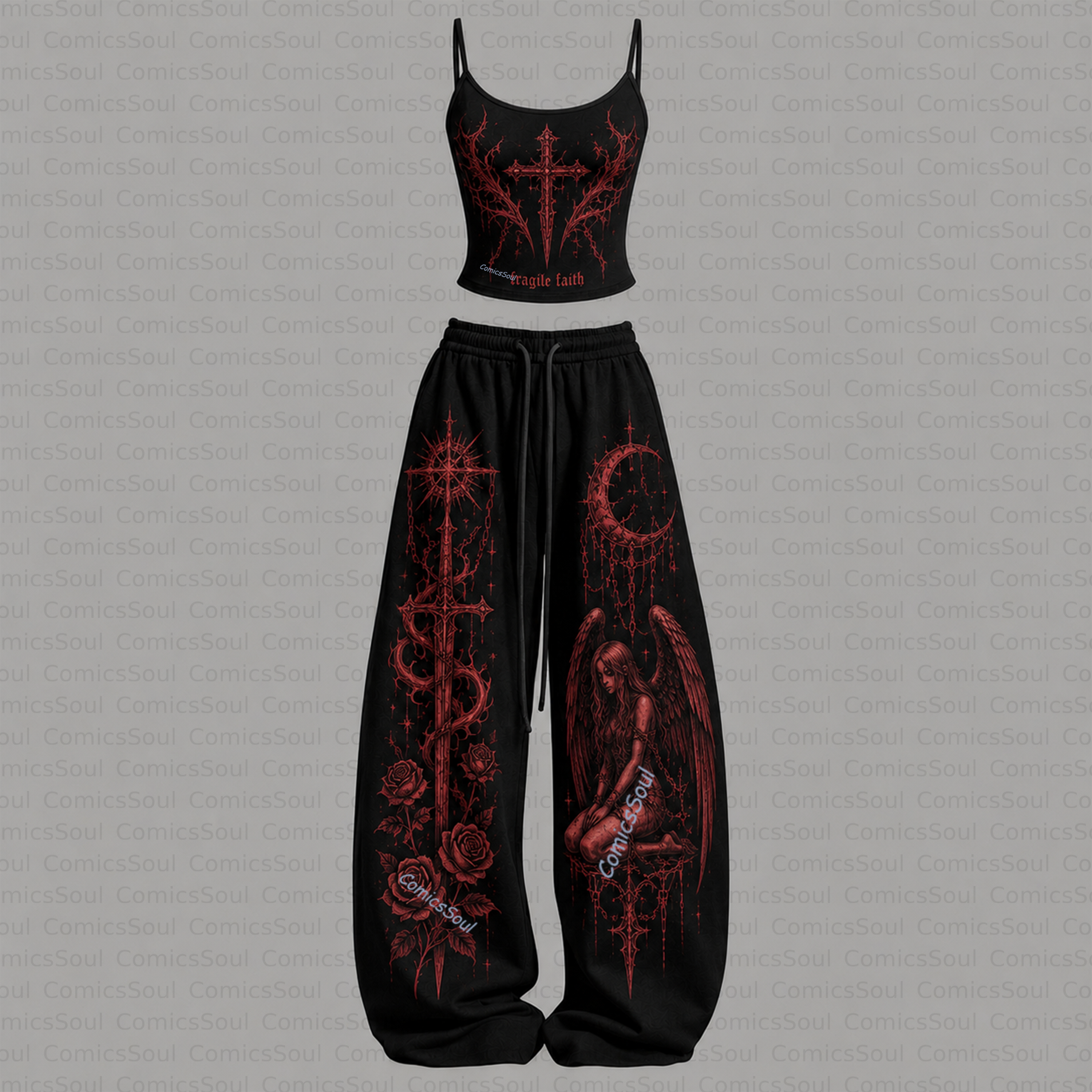 Gothic Heart Top & Elasticated Trousers Two-Piece Set