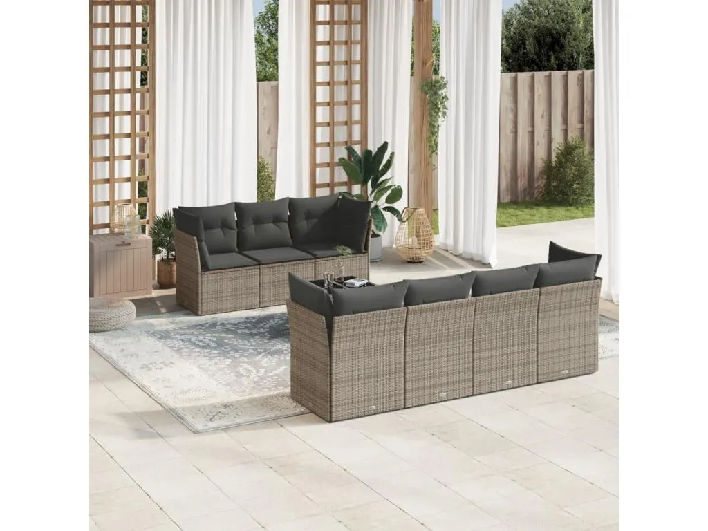 Set de sofás de jardín 8 pzas y cojines ratán sintético gris 99325nljj