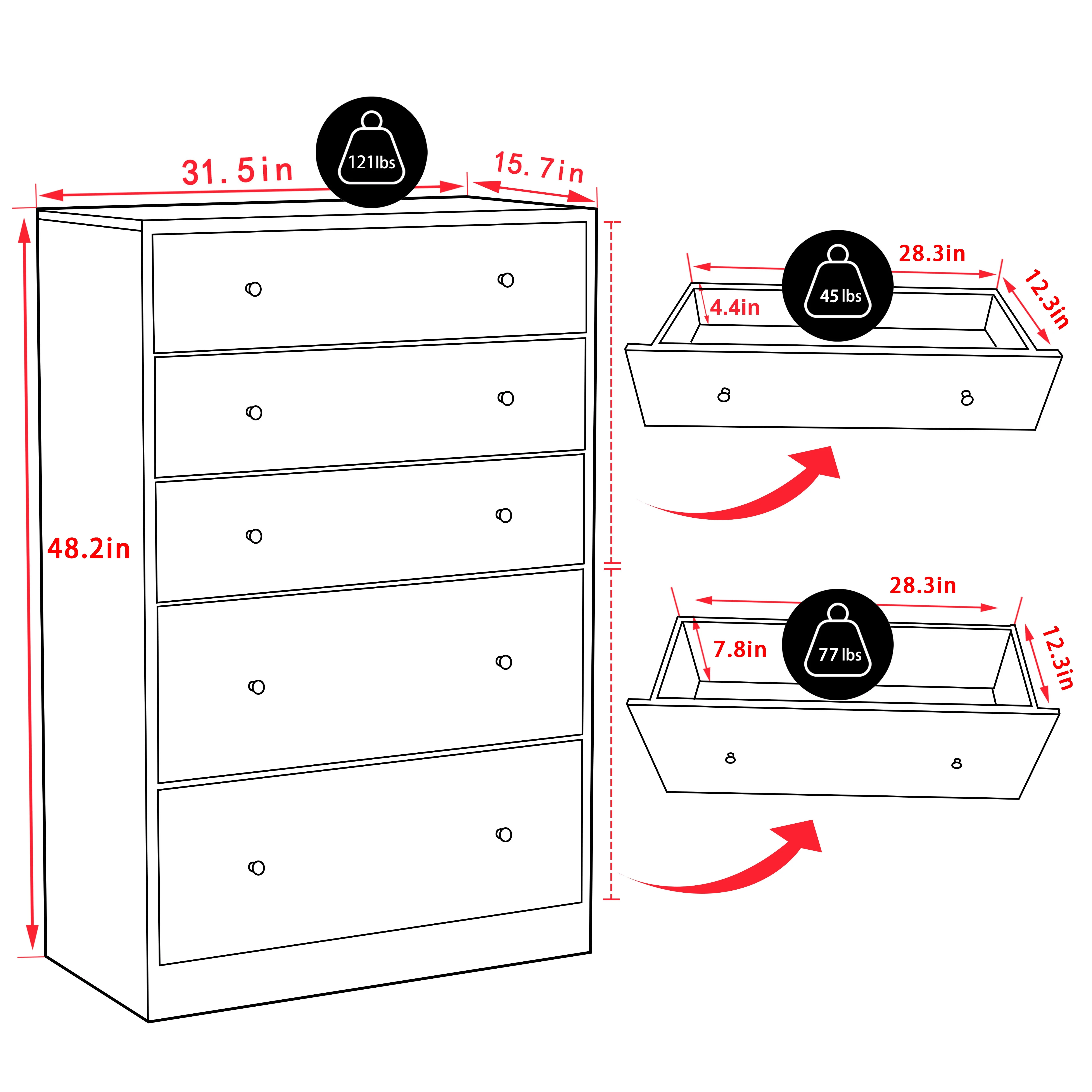 VEIKOUS Oversized 5-Drawer Dresser Chest, Large Storage Dresser for Bedroom Storage, Oak - Image 8