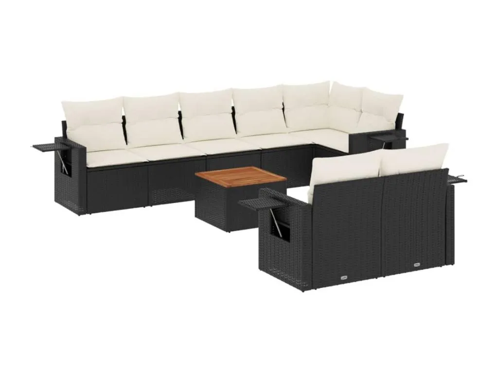 Hogarmini Set de sofás de jardín 8 piezas y cojines ratán sintético negro 45497kvql