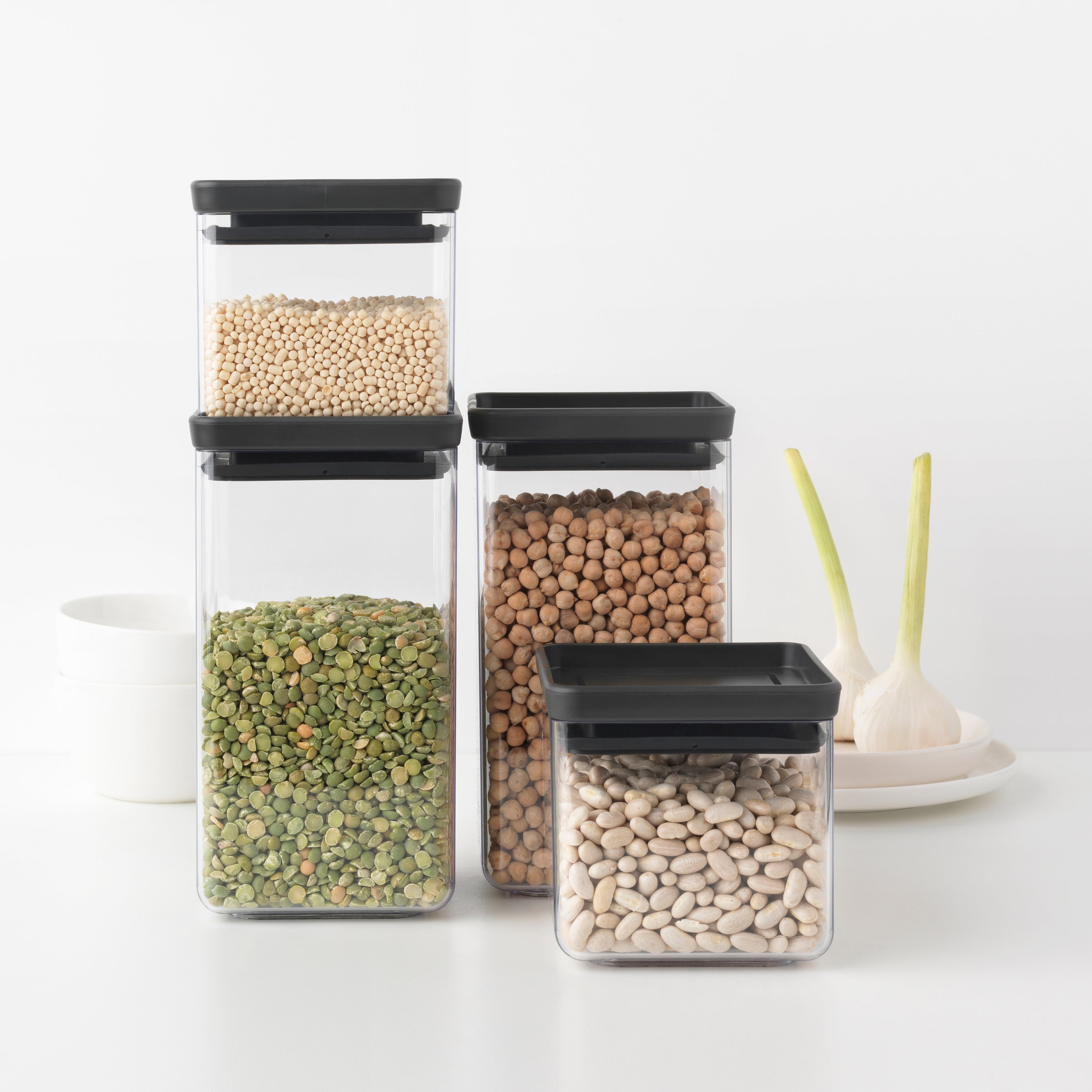 Brabantia Tasty+ Stapelbare Voorraadbus Set van 4 - 2 x 0,7 en 2 x 1,6