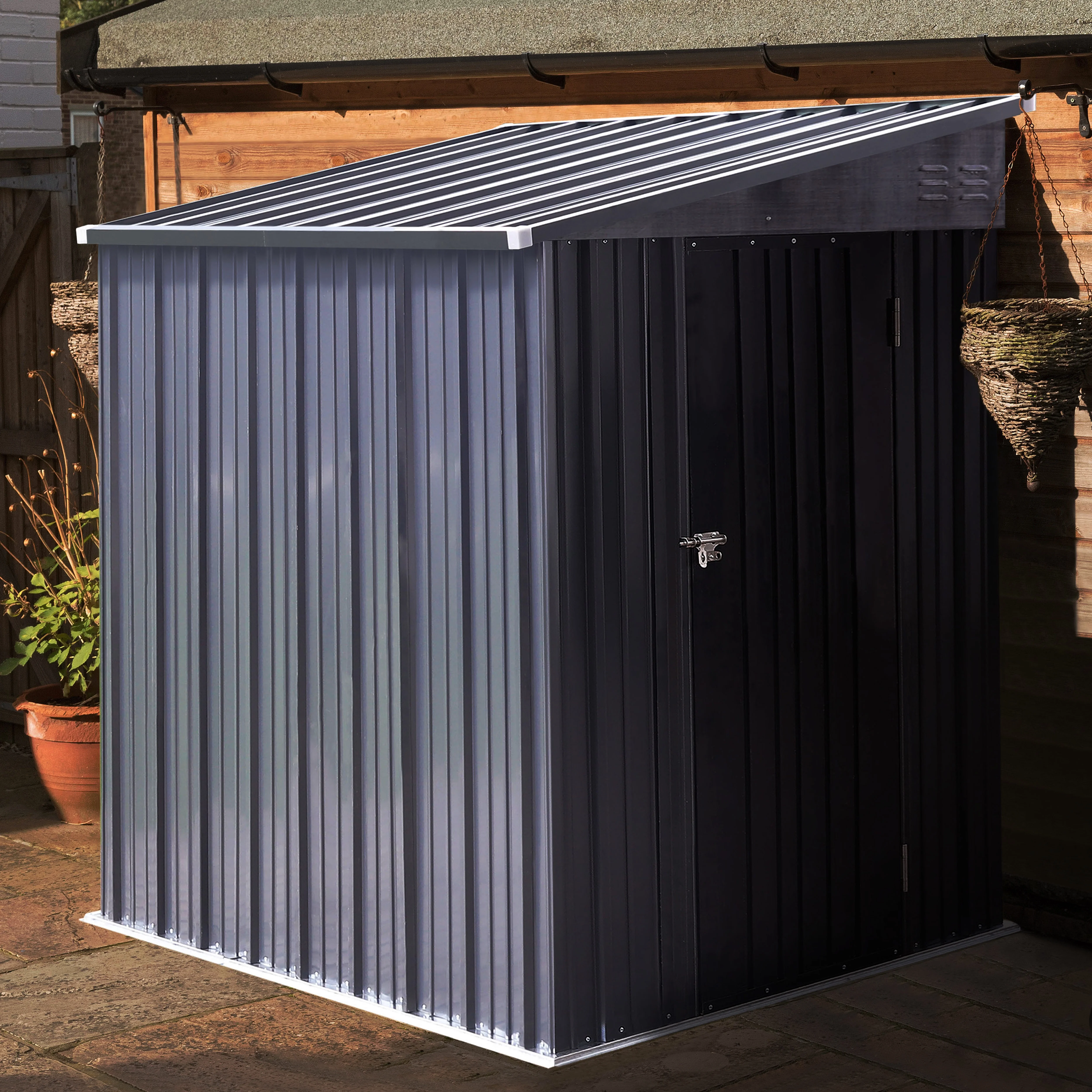 VEIKOUS Outdoor 8' x 4' Storage Lean-to Shed 8' x 4' w/Lockable Sliding Door and Vents for Backyard, Patio & Lawn, Grey - Image 10