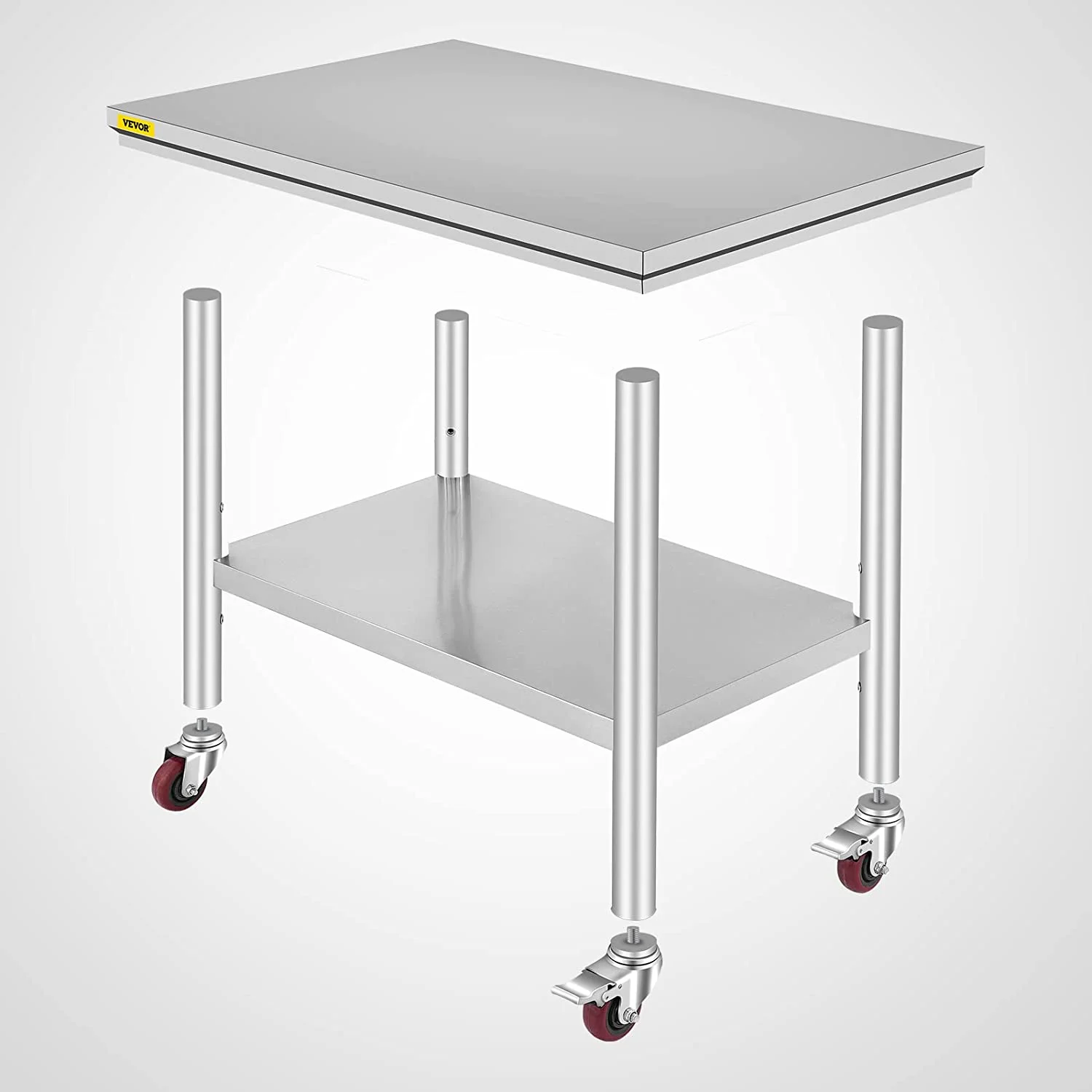 VEVOR Stainless Steel Work Table 36 x 24 inch with 4 Wheels Commercial Food Prep Worktable with Casters Heavy Duty Work Table for Commercial Kitchen Restaurant - Image 2