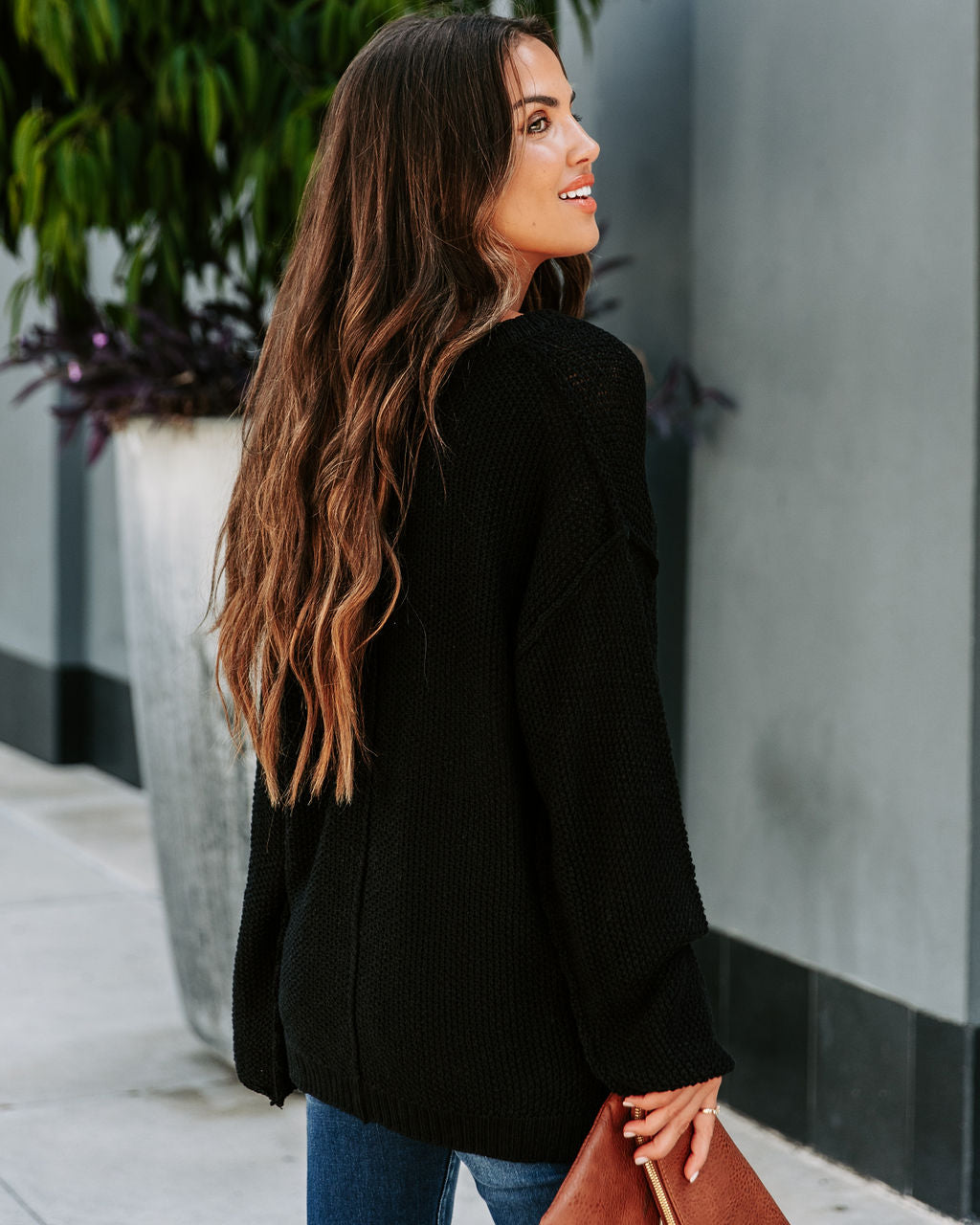 Stacey Knit Henley Sweater - Black - Se7enfashion
