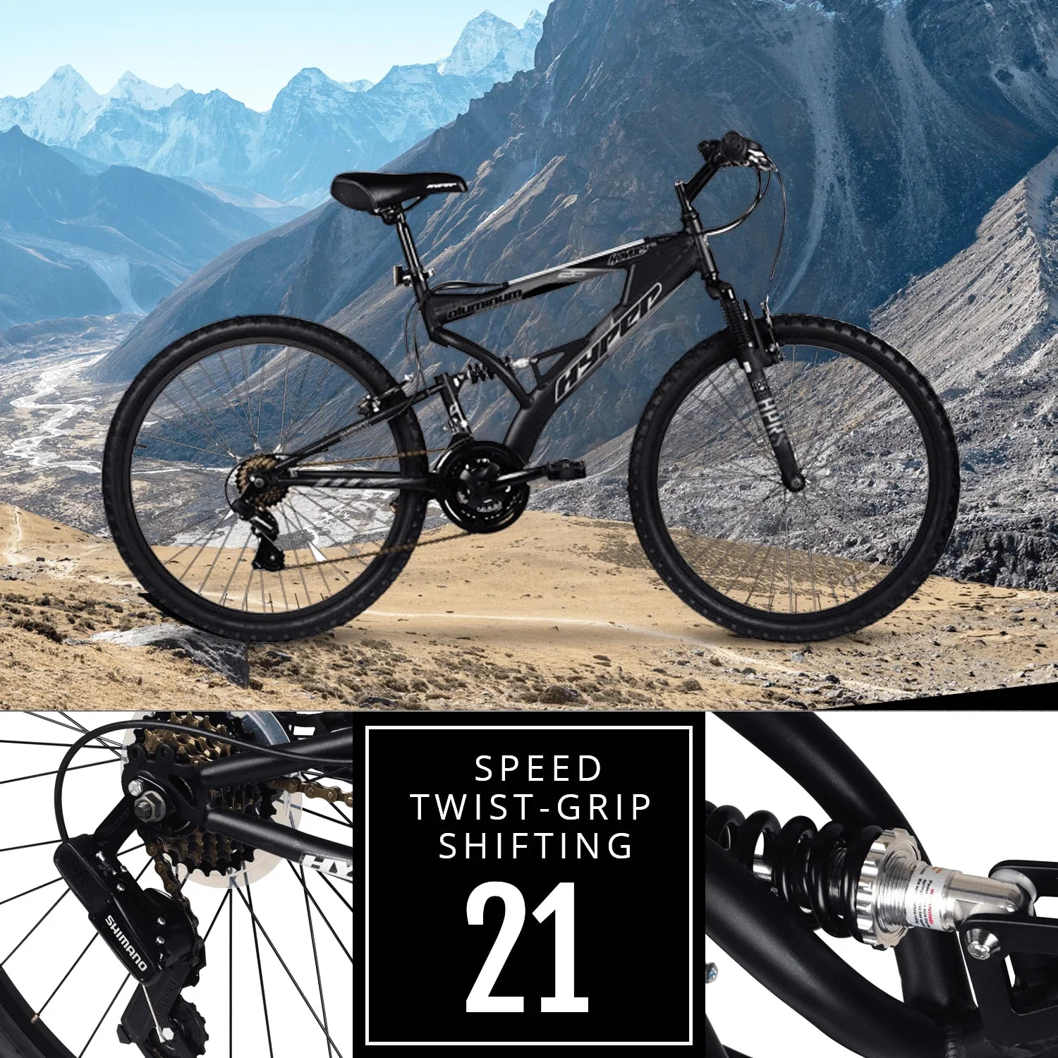 Hyper Bicycles Men's Havoc Mountain Bike, 26 inch, 21 Speed, Black - Image 3 Hyper Bicycles Men's Havoc Mountain Bike, 26 inch, 21 Speed, Black - Image 3