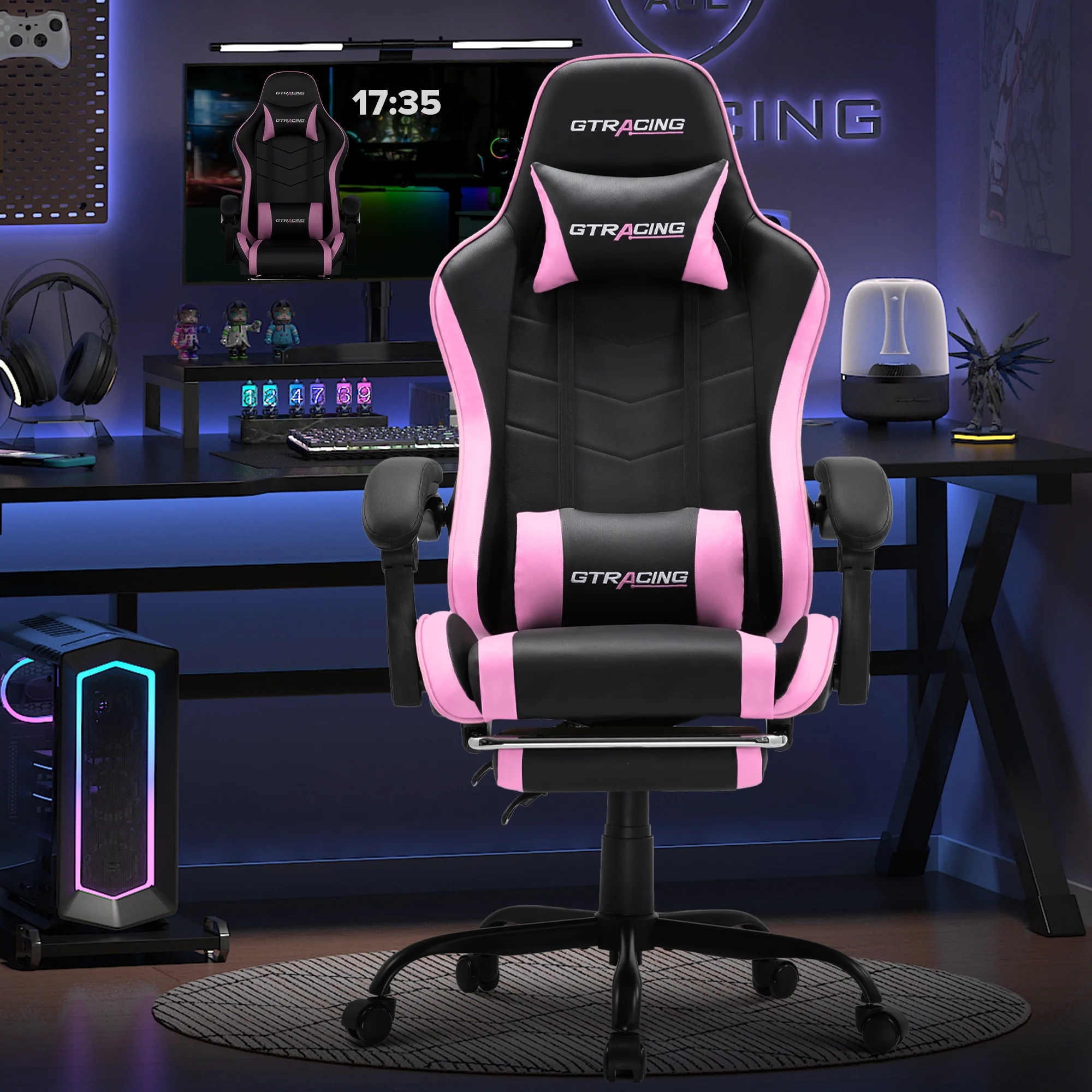 GTRACING GTWD-200 Ergonomic Gaming Chair with Adjustable Pillows and Footrest , White - Image 32