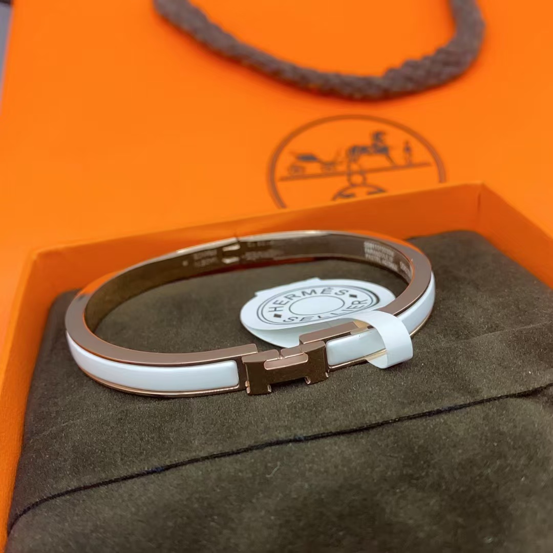 Hermes H White Enamel Bracelet Bangle - Original Replica Club