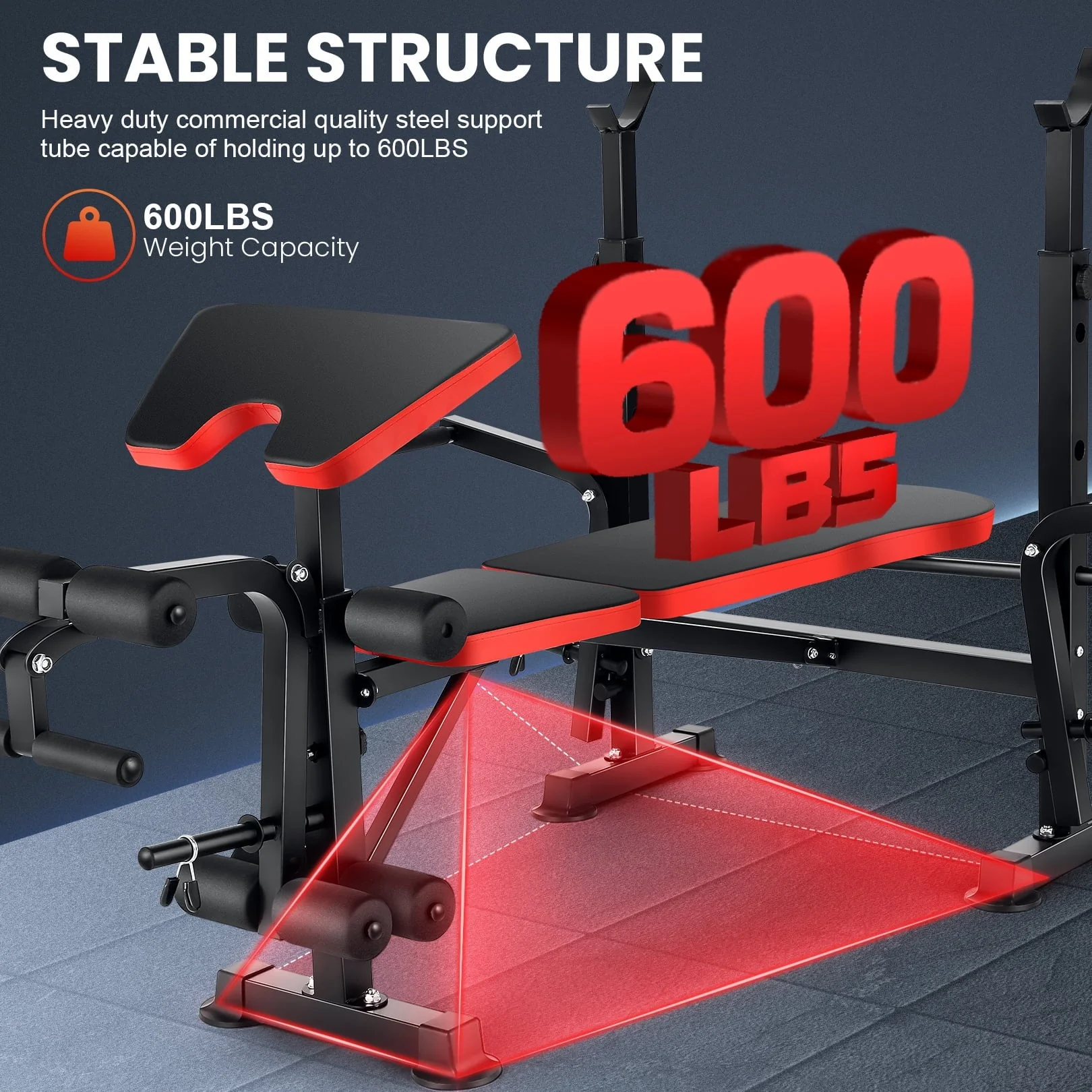 VIBESPARK Adjustable Weight Bench 600lbs 5-in-1 Foldable Workout Bench Set with Barbell Rack Leg Developer Preacher Curl Rack Dumbbell Fly Attachment, Multi-Function Strength Training Bench Press - Image 6