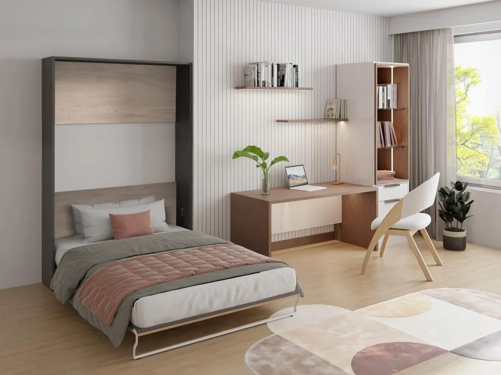 Cama abatible 140x200 cm - Apertura vertical manual - Color - Natural y antracita - Banakdecoracion II 70945JPPO