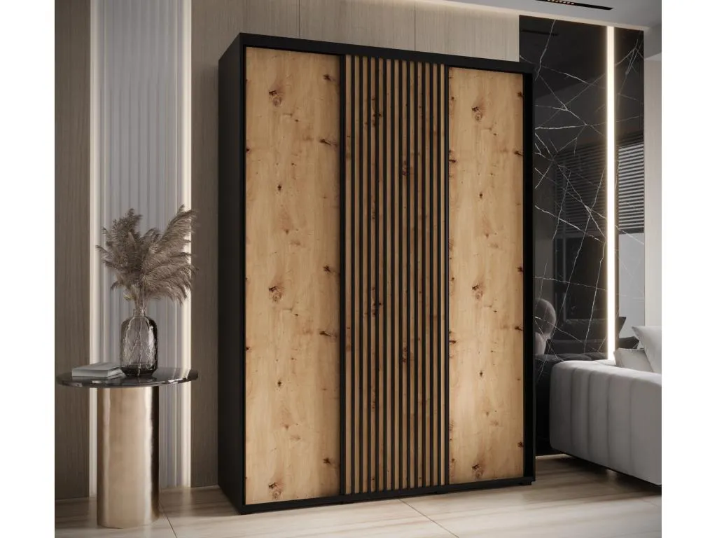 Armario Nidovia corredero 235,2x170x60 cm, 3 puertas negro/artisan wnl3446965