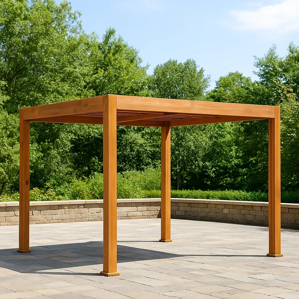 Pérgola cuadrada,madera,marrón,techo fijo,resistente a la intemperie,300x250x250 cm,jardín - Xfbre8I2b4UY