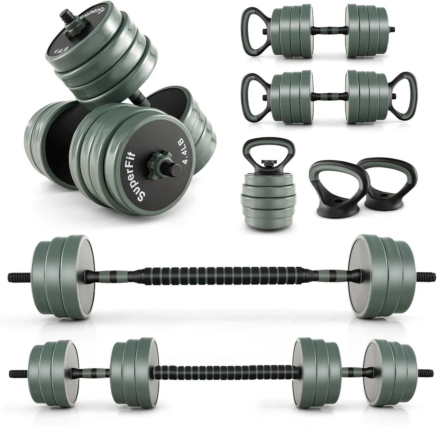 Adjustable Dumbbell Set, 92 Lbs, Black + Grey - Image 3 Adjustable Dumbbell Set, 92 Lbs, Black + Grey - Image 3