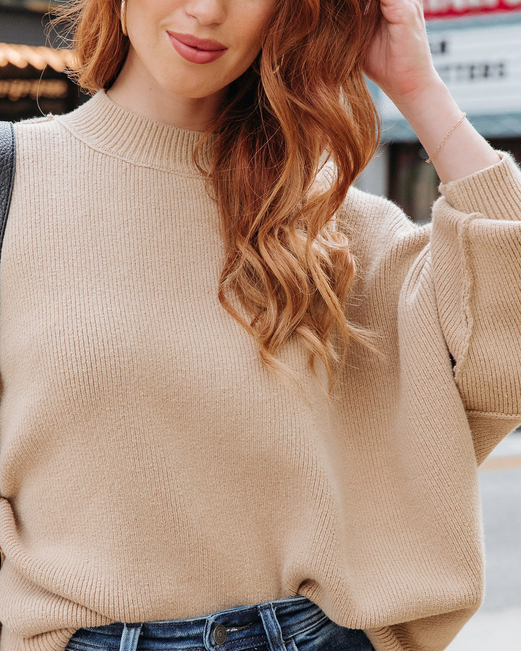 Elouise Knit Oversized Pullover Sweater - Beige - Se7enfashion