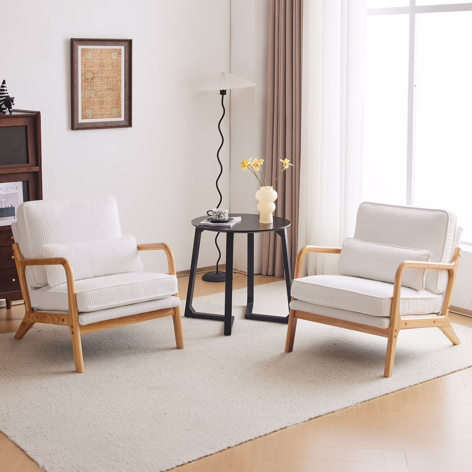 Ktaxon Accent Chair Corduroy Upholstered Armchair, Reading Club Chair with Pillow and Solid Wood Frame for Living Room Bedroom Furniture Off White - Image 39