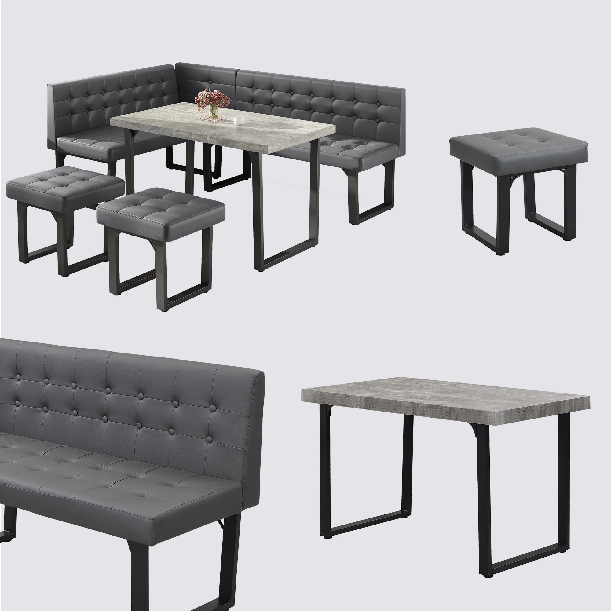 Brafab 5 Piece Corner Dining Breakfast Nook with Table and Bench Modern Kitchen Table Set with Gray Upholstered Banquette Seating - Image 7