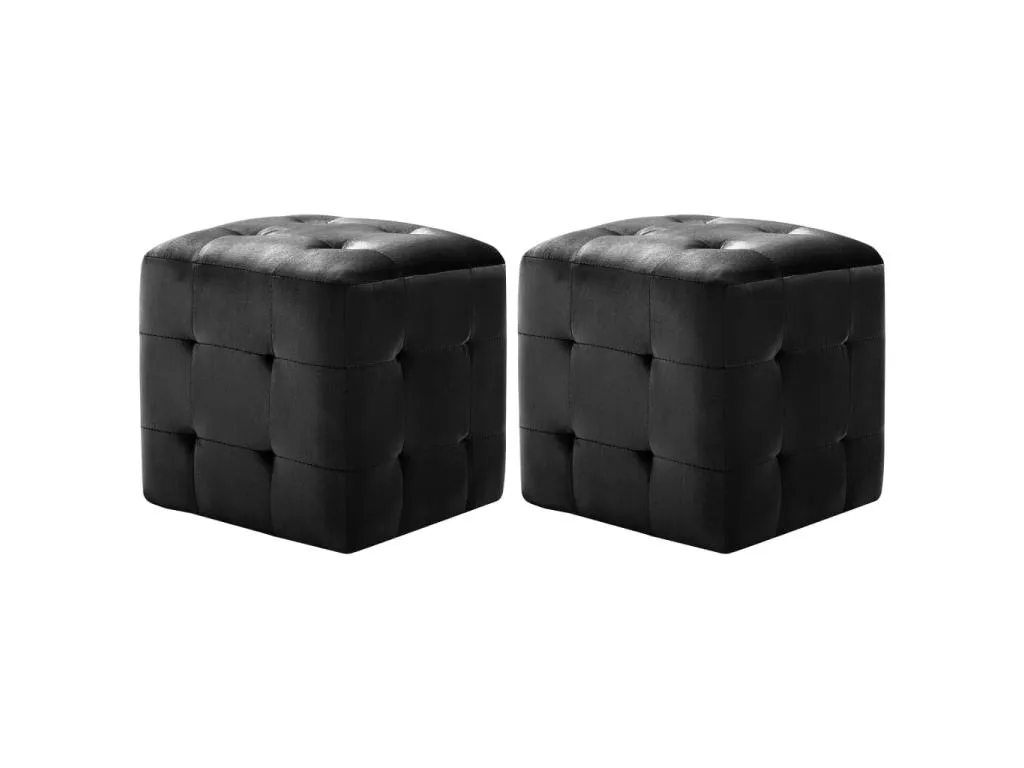 Puf 2 unidades en terciopelo negro 30x30x30 cm. otv2402029