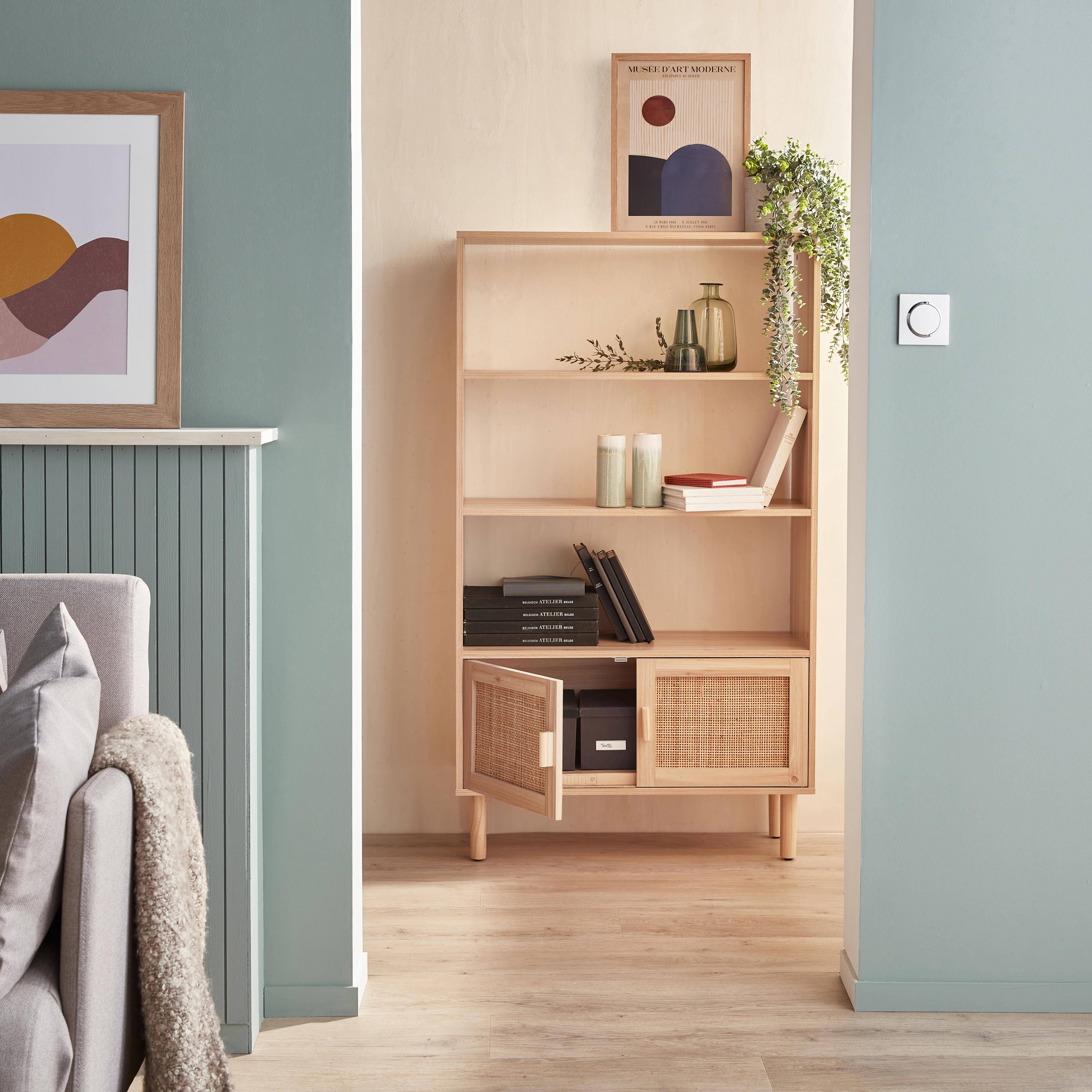 Camargue - Librería con caña y efecto madera, 3 niveles y 2 puertas