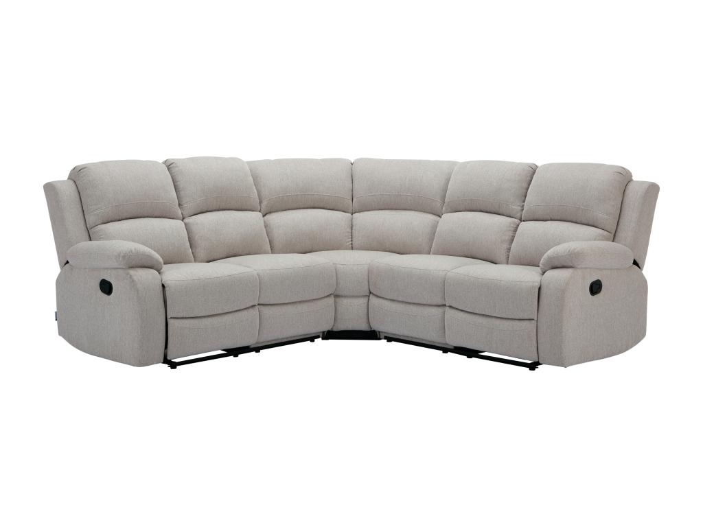 Sofá esquinero reclinable de tela con lunares beige