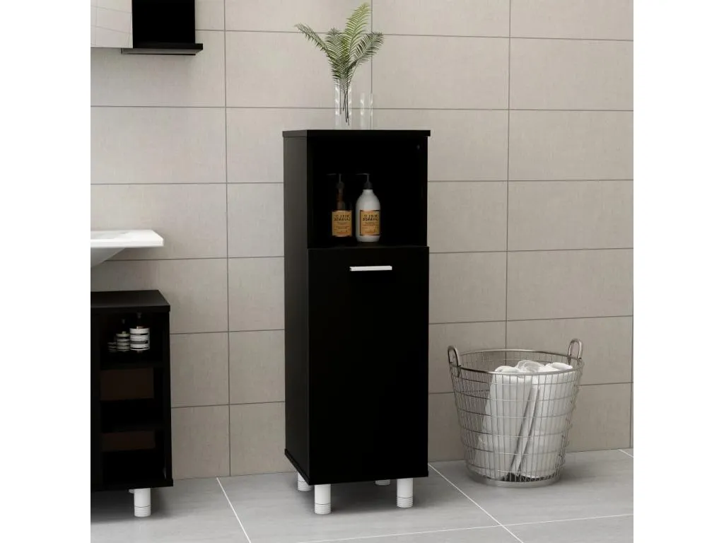 Armario de baño Luxmbls contrachapada negro 30x30x95 cm OQZD81738