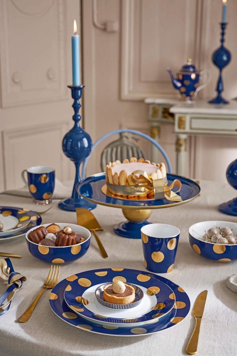 Set/2 Plates Dot Delight Navy/Gold 23cm
