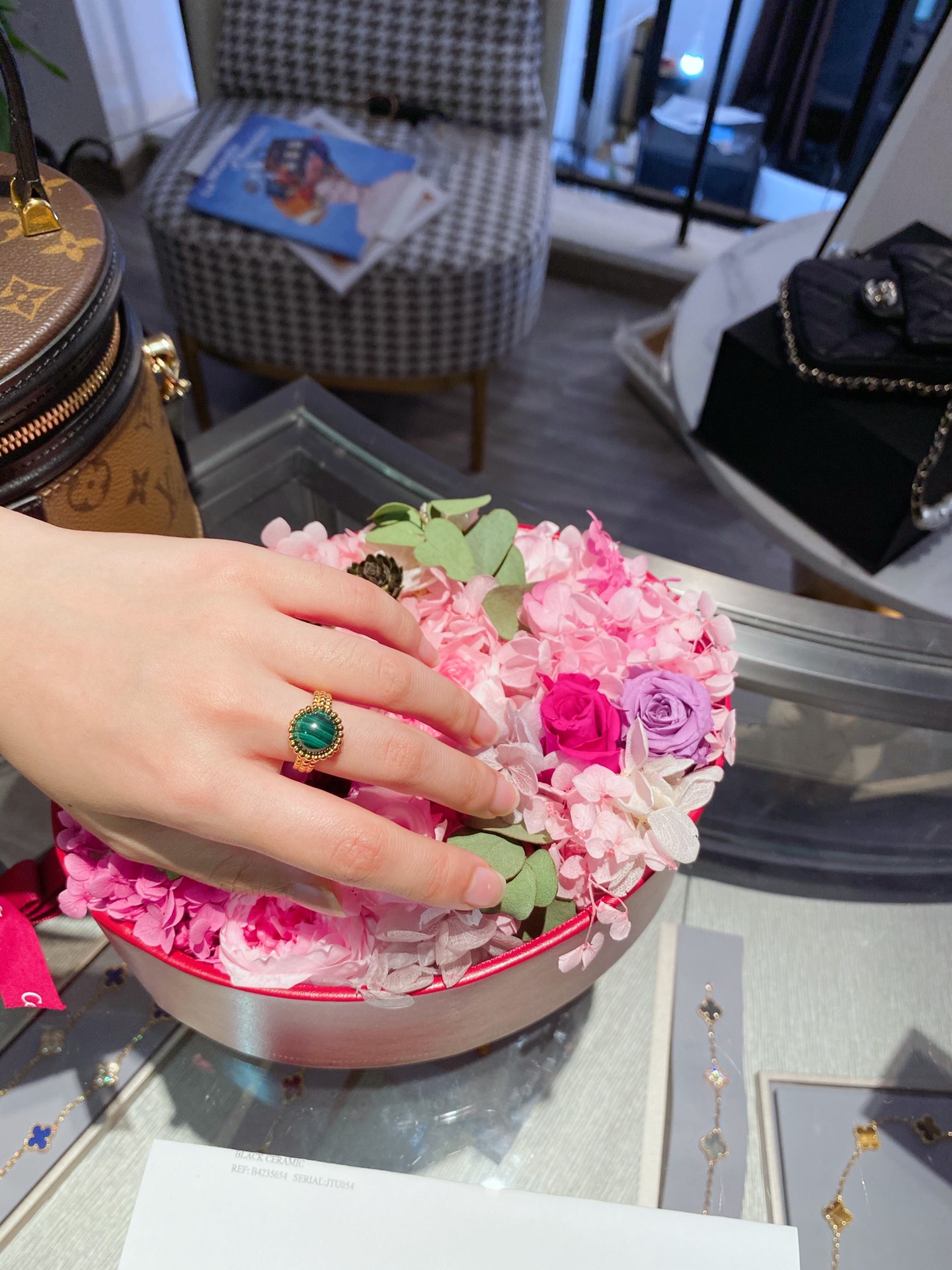 VCA Yellow Gold Malachite Perlee Couleurs Ring - Original Replica Club
