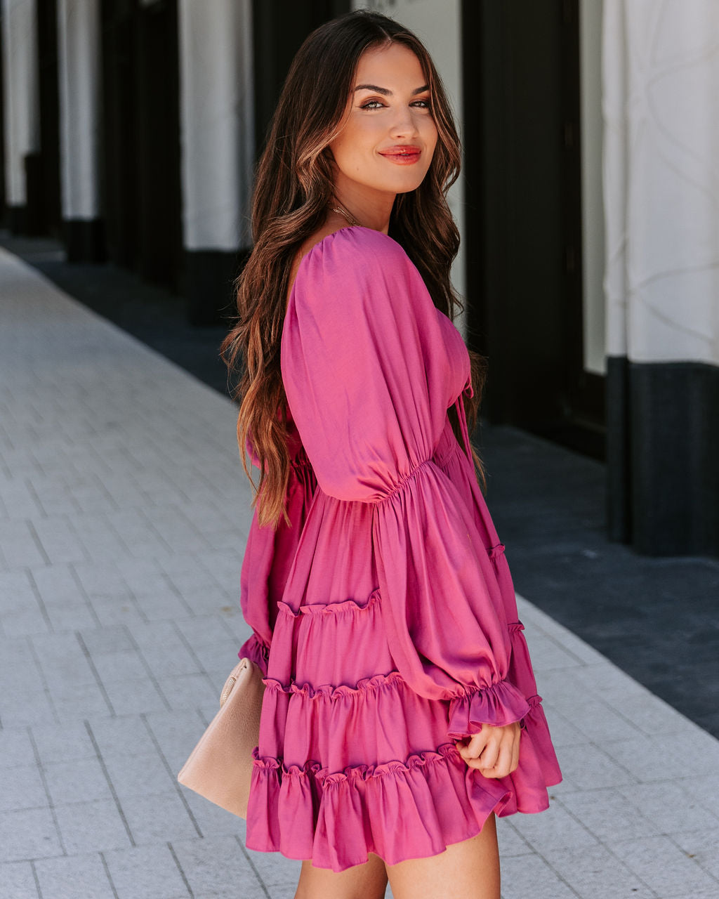 Unrequited Romance Tiered Front Tie Mini Dress - Plum - Se7enfashion