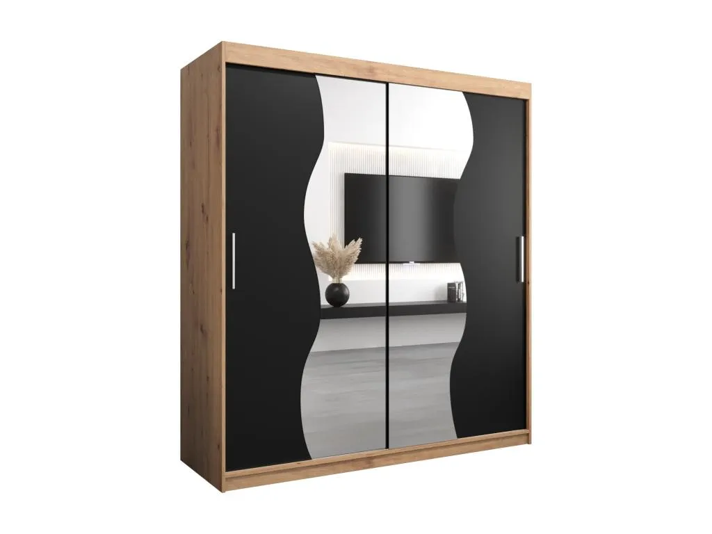 Armario Nidovia corredero 200x180x62 cm, artisan combinado con negro quv3502324