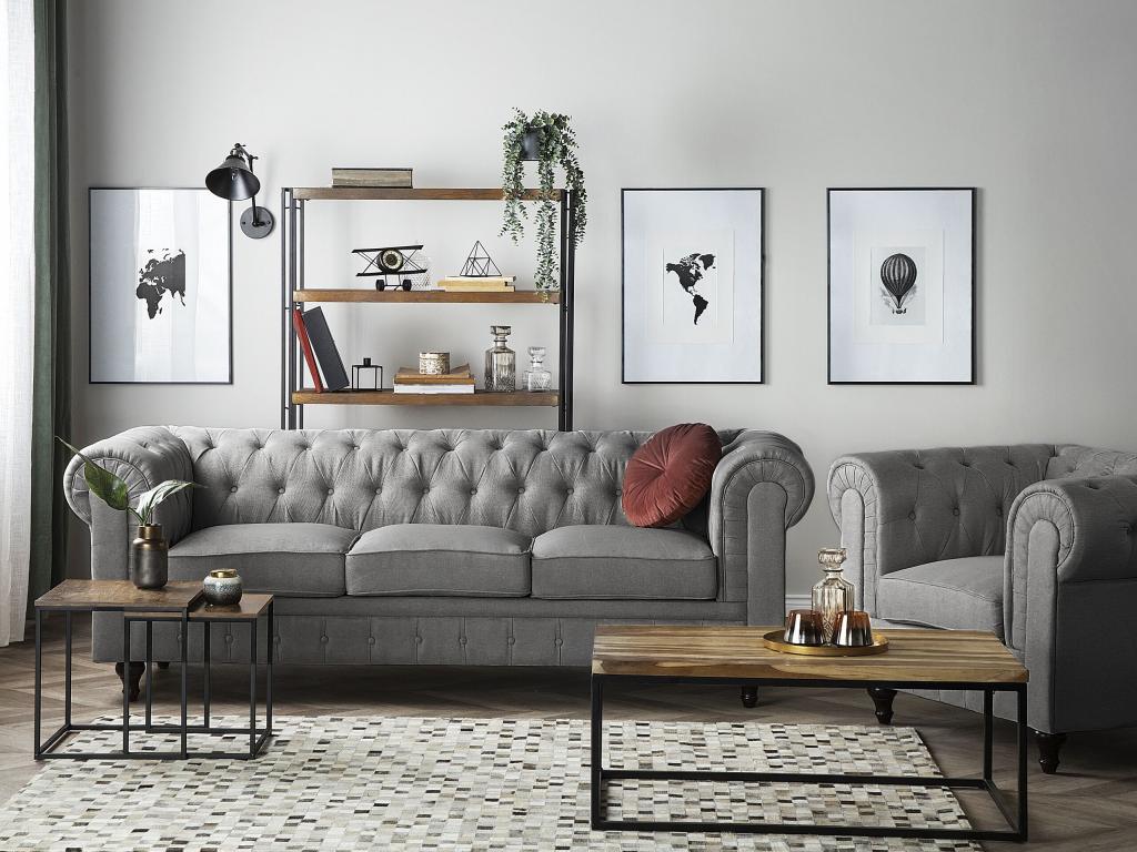 Conjunto de sala de estar 4 plazas tapizados gris CHESTERFIELD