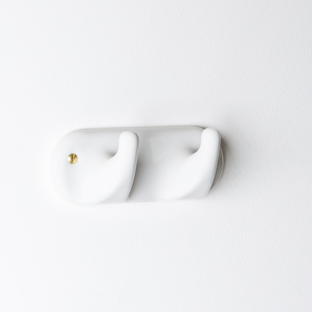 Patere 2 crochets en porcelaine - Blanc