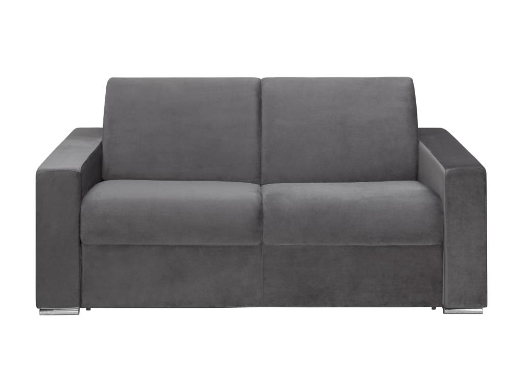 Sofá cama de 2 plazas tipo italiano de terciopelo CALITO - Antracita - Somier de láminas de 120 cm - Colchón 16 cm con espuma con memoria de forma