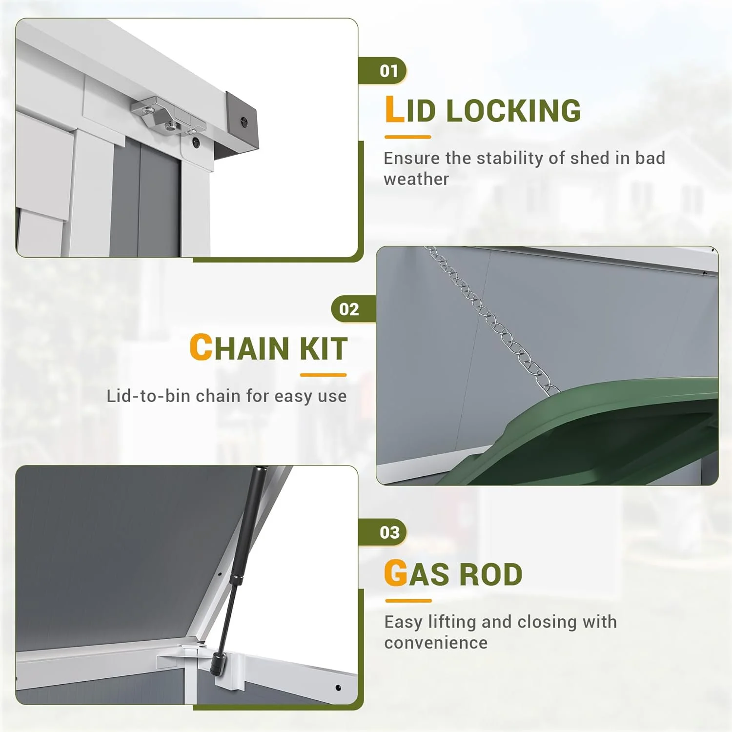 5'-3' Outdoor Storage Shed, Resin Storage Cabinet, Garden Tool Shed with Double Lockable Doors, Organizer Cabinet for Patio Yard, Gray - Image 13