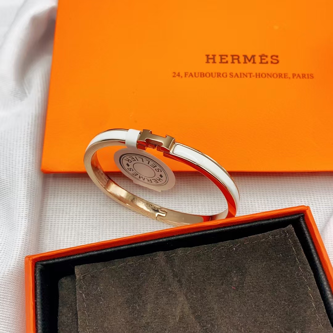 Hermes H White Enamel Bracelet Bangle - Original Replica Club