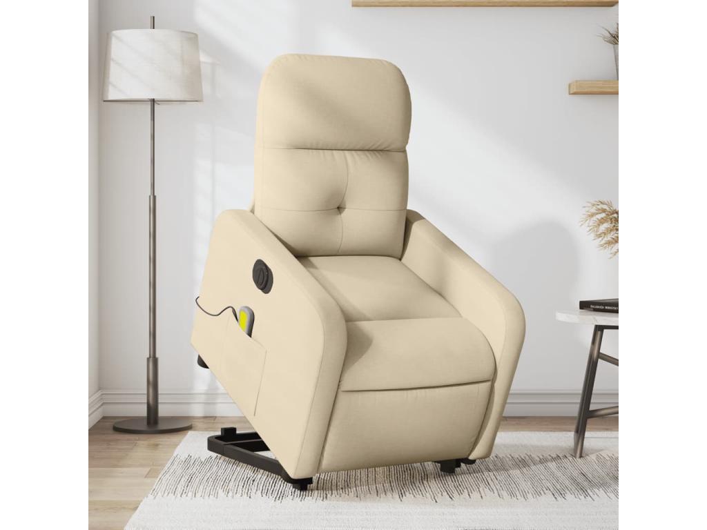 Sillón de masaje eléctrico reclinable elevable tela crema