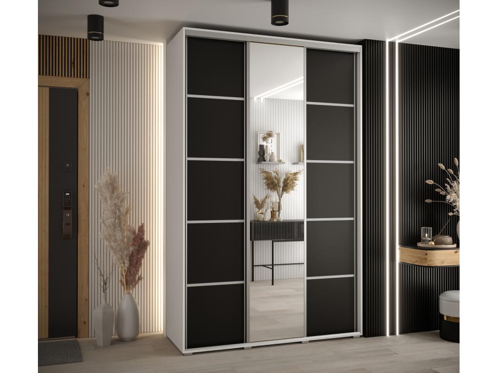 ARMARIO DAVOS 5 DE PUERTAS CORREDERAS 235,2/160/60 3 puertas (Blanco/Negro/Plata)
