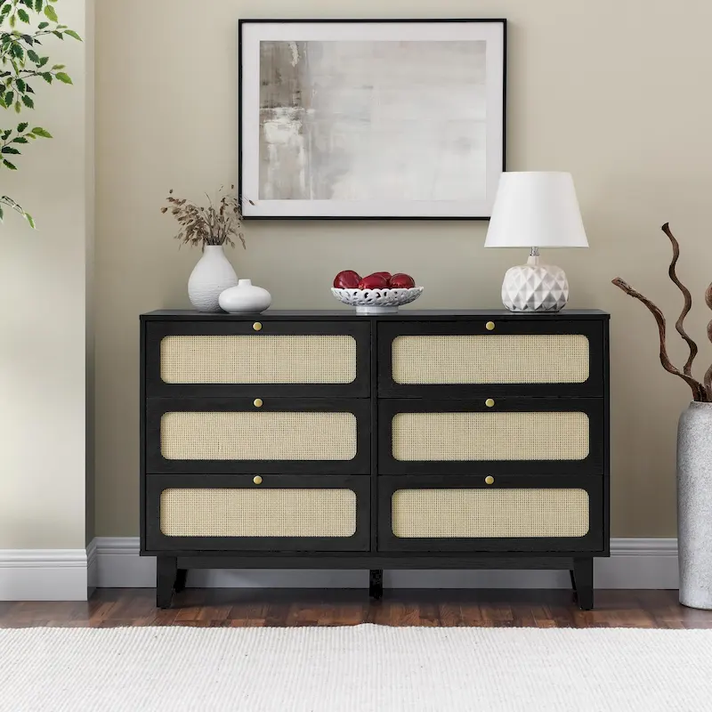 Vintage Wooden Six-Drawer Dresser - Ideal for Bedroom, TV Cabinet, or Living Room Storage