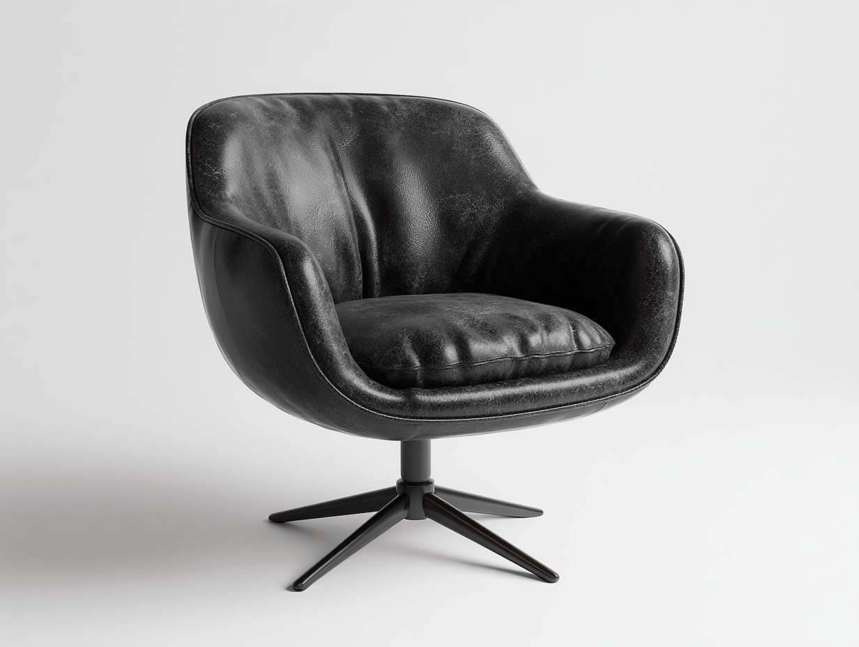 Sillón giratorio de cuero sintético negro 78×75×85 cm – estilo moderno – con base metálica